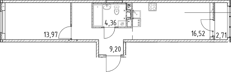 1-комнатная квартира 44.05 м², 6/17 эт., ЖК «Город Первых»